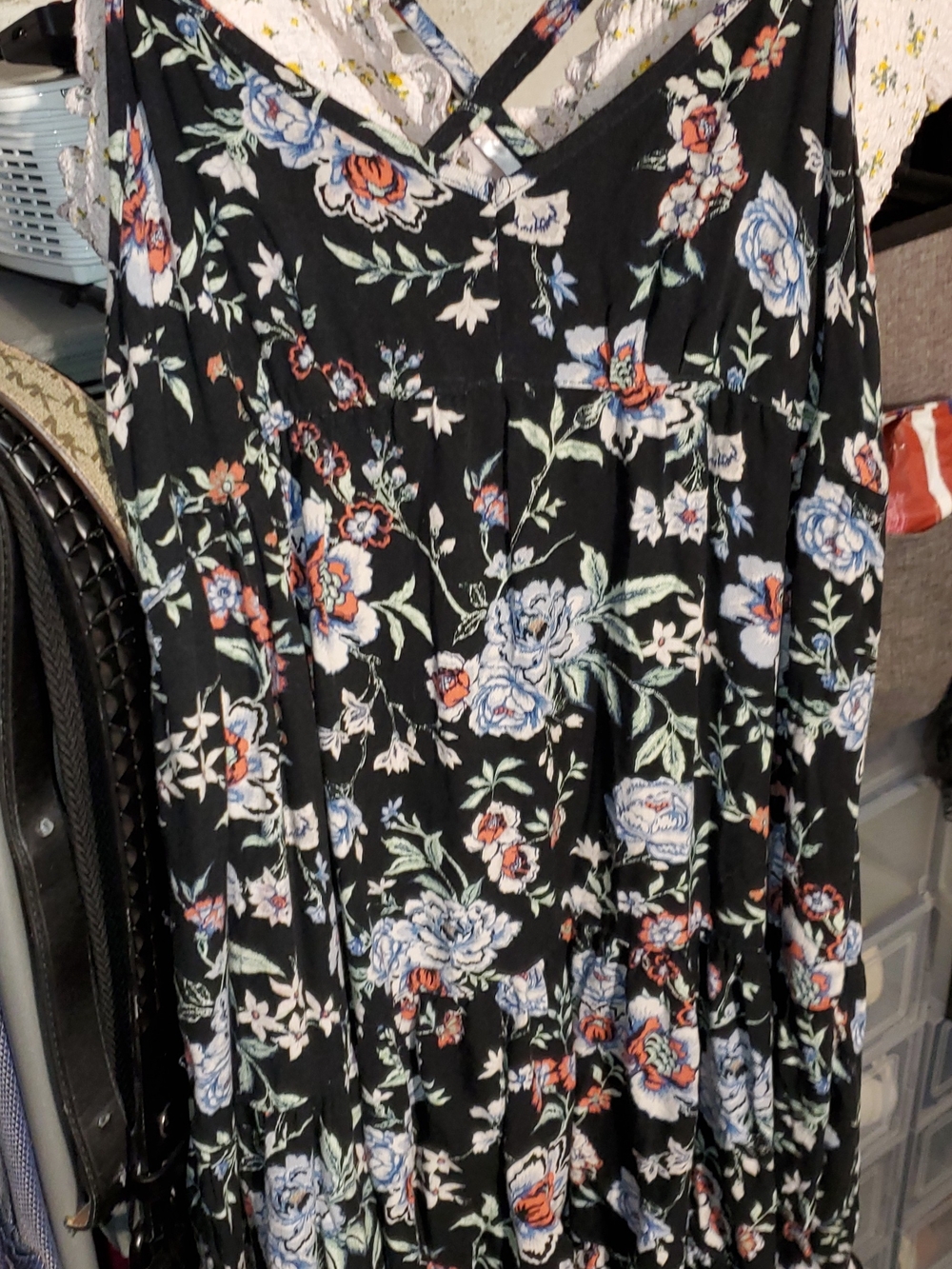 American Eagle Outfitters Black Maxi Skirt with Blue & Coral Floral Print